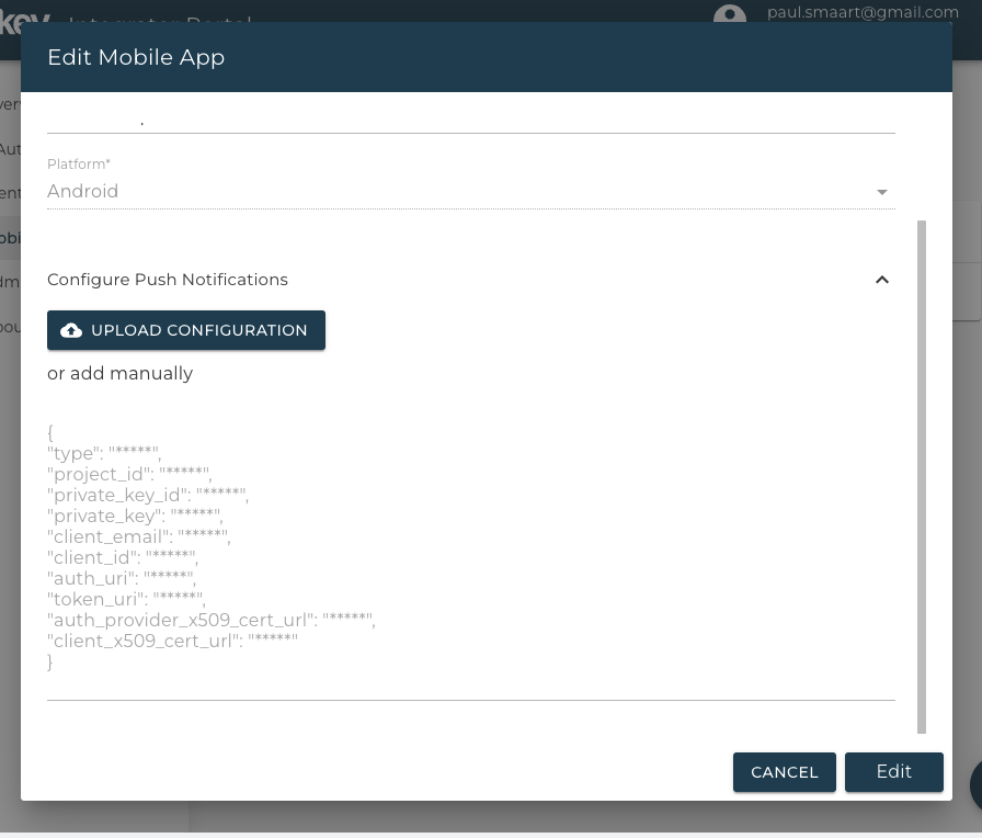 Form to configure Push Notifications