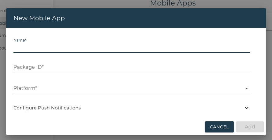 Form to register a Mobile App